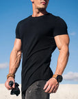 Sport Fitness T-shirt Men Bodybuilding Short Sleeve Workout Shirt Training Sport Running Gym T-shirt Summer Tops Tee Rashgard