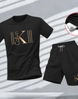 "2025 Men's Breathable sports pattern Printed T-shirt Casual Fashion short-sleeved T-shirt Summer streetwear top Two-piece set.