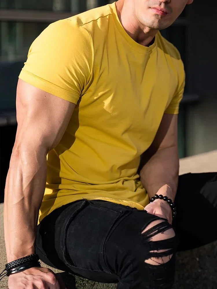Sport Fitness T-shirt Men Bodybuilding Short Sleeve Workout Shirt Training Sport Running Gym T-shirt Summer Tops Tee Rashgard