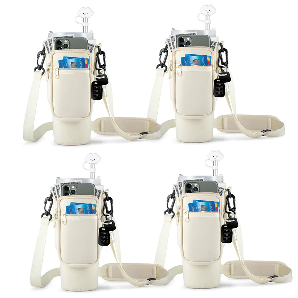 1/2/4 Piece 40oz Water Bottle Carrier Bag Pouch Cover for Thermos Water Bottle Holder Adjustable Shoulder Strap Mug Cover