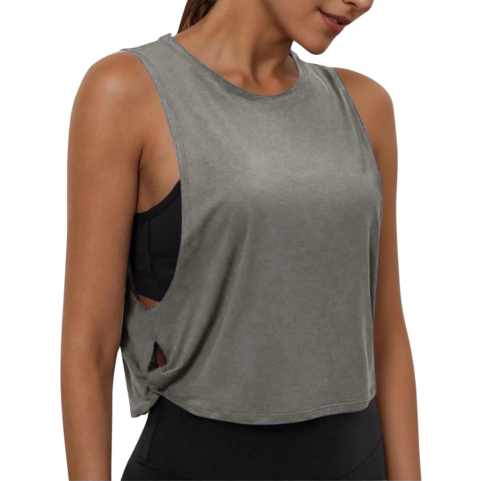 Ladies' Fashion Round Neck Yoga Wear Sleeveless Athletic Vest Casual Top Pure Color Loose Comfy Lightweight Short Top
