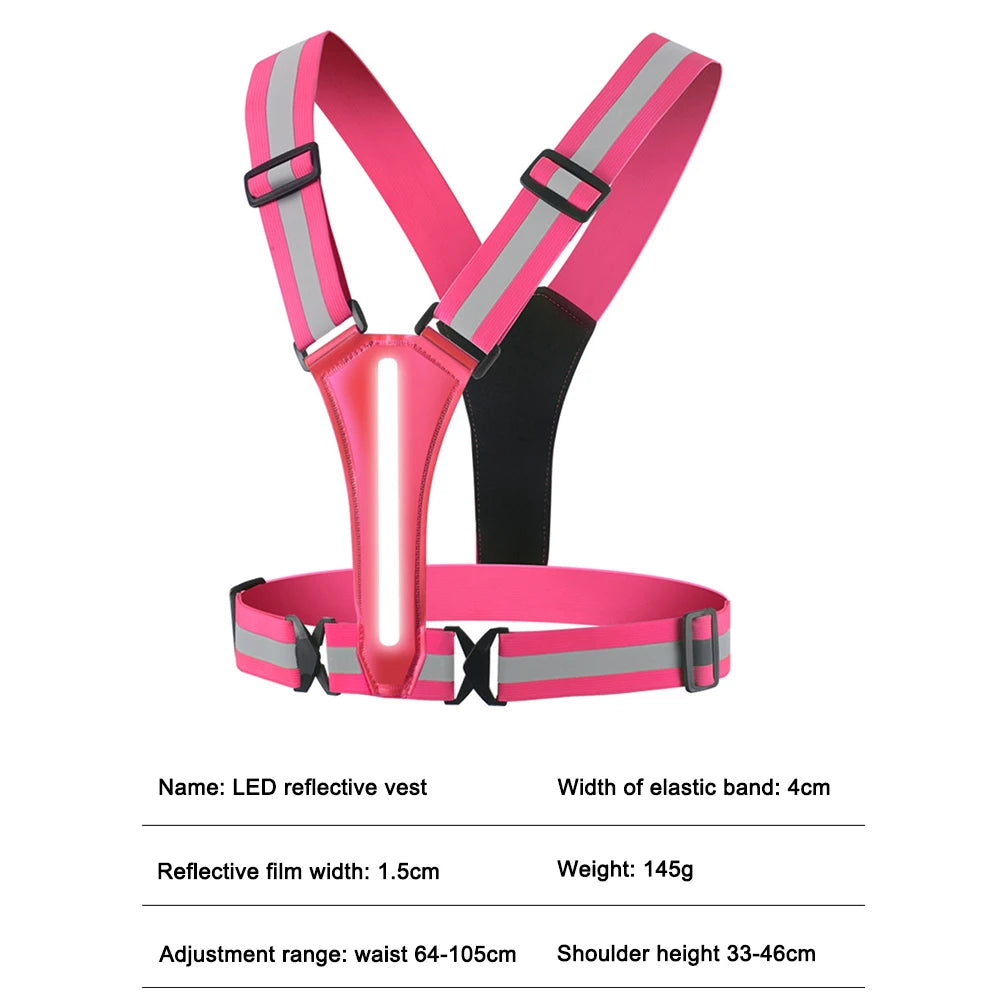 LED Running Vest USB Rechargeable Reflective Cycling Safety Vest Adjustable Strap High Visibility 3 Light Mode for Night Running
