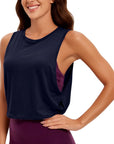 Ladies' Fashion Round Neck Yoga Wear Sleeveless Athletic Vest Casual Top Pure Color Loose Comfy Lightweight Short Top