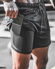 Men Sport Shorts  Sportswear Double-deck Running Shorts 2 In 1 Beach Bottoms Summer Gym Fitness Training Jogging Short Pants Men
