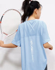 Yoga Clothes Women's Running and Fitness Clothes Hip Covering Long Sports T-shirt Loose Plus Size Short Sleeved Sports Top