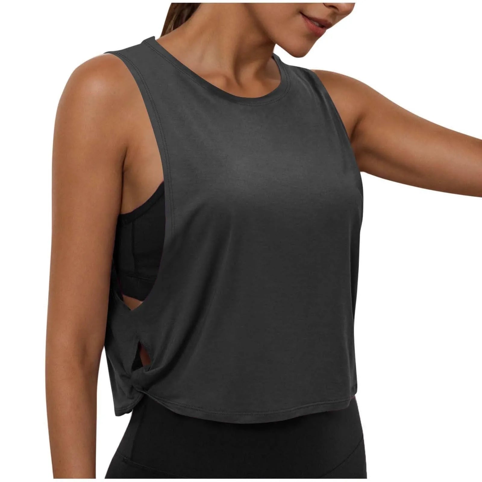 Ladies' Fashion Round Neck Yoga Wear Sleeveless Athletic Vest Casual Top Pure Color Loose Comfy Lightweight Short Top