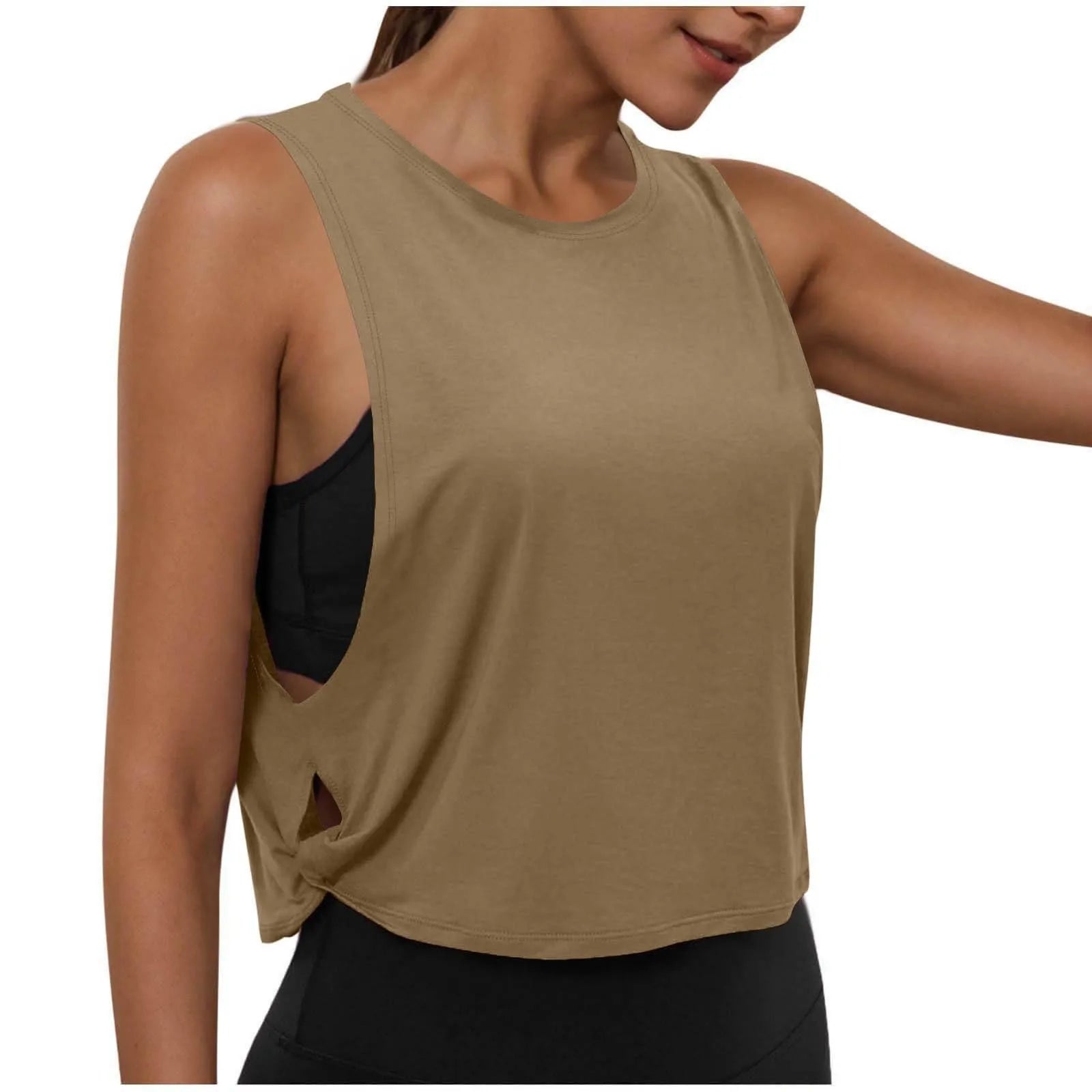Ladies' Fashion Round Neck Yoga Wear Sleeveless Athletic Vest Casual Top Pure Color Loose Comfy Lightweight Short Top