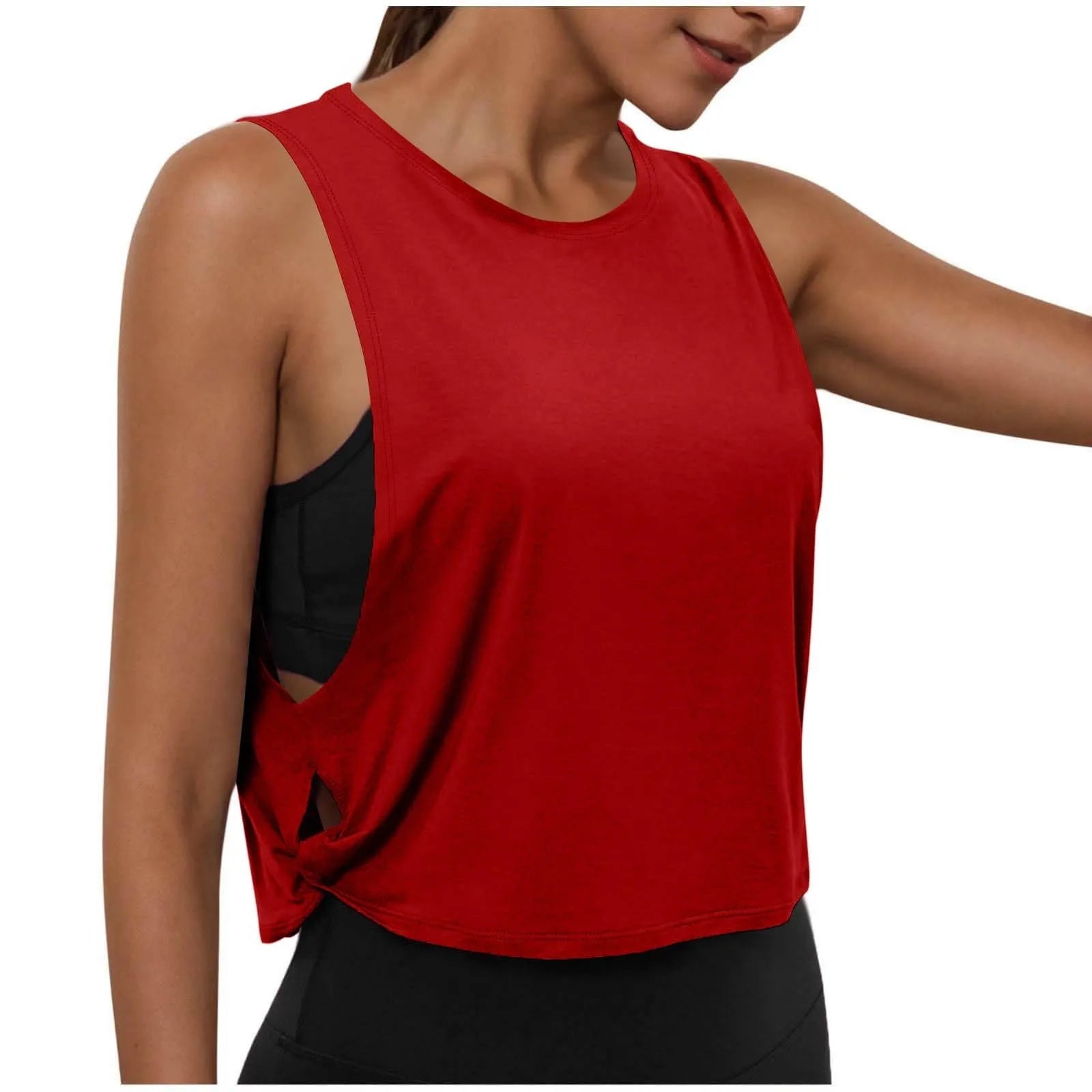 Ladies' Fashion Round Neck Yoga Wear Sleeveless Athletic Vest Casual Top Pure Color Loose Comfy Lightweight Short Top