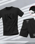 "2025 Men's Breathable sports pattern Printed T-shirt Casual Fashion short-sleeved T-shirt Summer streetwear top Two-piece set.