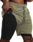 Men Sport Shorts Sportswear Double-deck Running Shorts 2 In 1 Beach Bottoms Summer Gym Fitness Training Jogging Short Pants Men