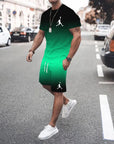 New summer 3D men's gradient suit casual fashion jogging sportswear short-sleeved T-shirt + street shorts two-piece set