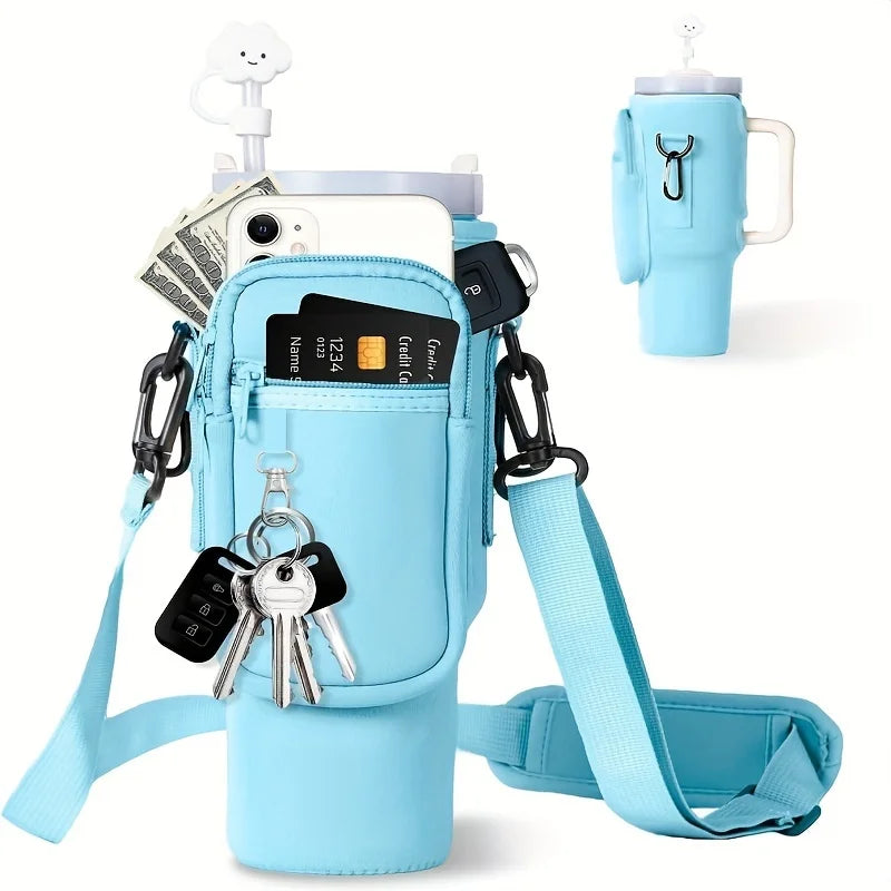 1/2/4 Piece 40oz Water Bottle Carrier Bag Pouch Cover for Thermos Water Bottle Holder Adjustable Shoulder Strap Mug Cover