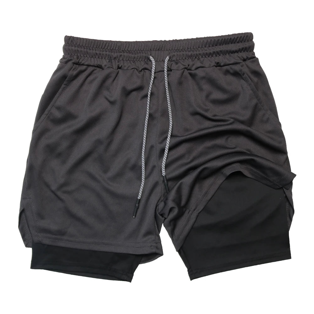2023 Men Sport Shorts Sportswear Double-deck Running Shorts 2 In 1 Beach Bottoms Summer Gym Fitness Training Jogging Short Pants