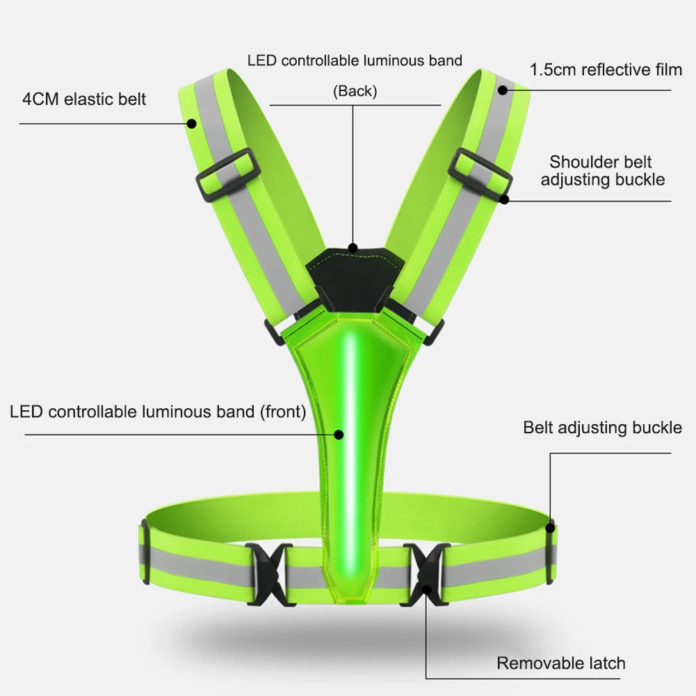 LED Running Vest USB Rechargeable Reflective Cycling Safety Vest Adjustable Strap High Visibility 3 Light Mode for Night Running