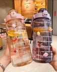2L Sports Water Bottle with Straw Portable Large Capacity Water bottles Fitness Bike Cup Summer Cold Water Jug with Time Marker