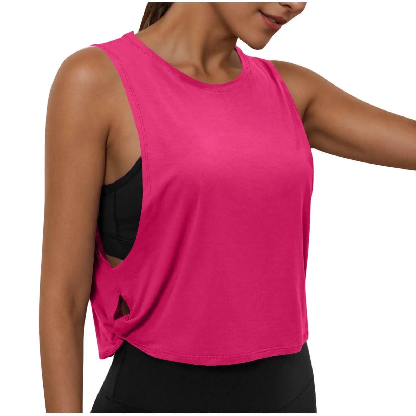 Ladies' Fashion Round Neck Yoga Wear Sleeveless Athletic Vest Casual Top Pure Color Loose Comfy Lightweight Short Top