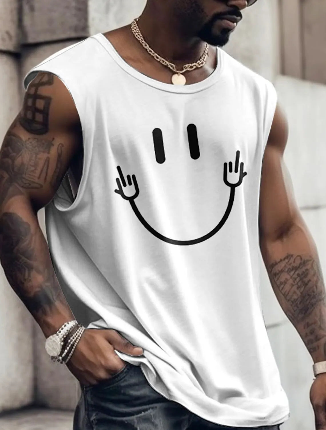 3D Creative Retro Print Outdoor T Shirt Sports Style Casual Breathable Crew Neck Four Seasons Fitness Adult Men's Tank Top