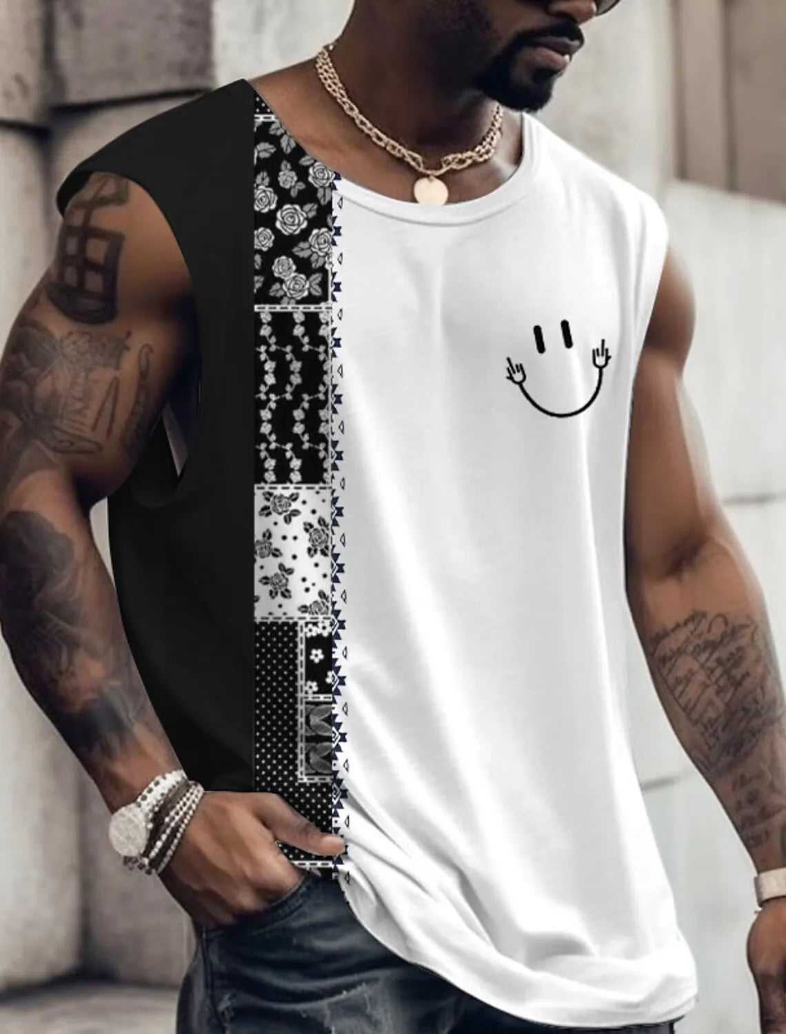3D Creative Retro Print Outdoor T Shirt Sports Style Casual Breathable Crew Neck Four Seasons Fitness Adult Men's Tank Top