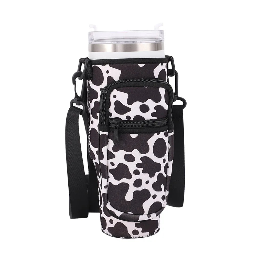 Shoulder Strap Water Bottle Holder Pouch Adjustable Multi Pockets Water Cup Bags with Phone Pocket Non-slip for 40oz Cup
