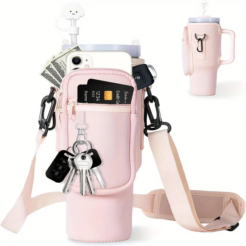 1/2/4 Piece 40oz Water Bottle Carrier Bag Pouch Cover for Thermos Water Bottle Holder Adjustable Shoulder Strap Mug Cover