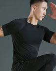 Sports T-shirt men's quick drying short sleeved sports T-shirt top gym fitness tight fitting shirt training running T-shirt men'