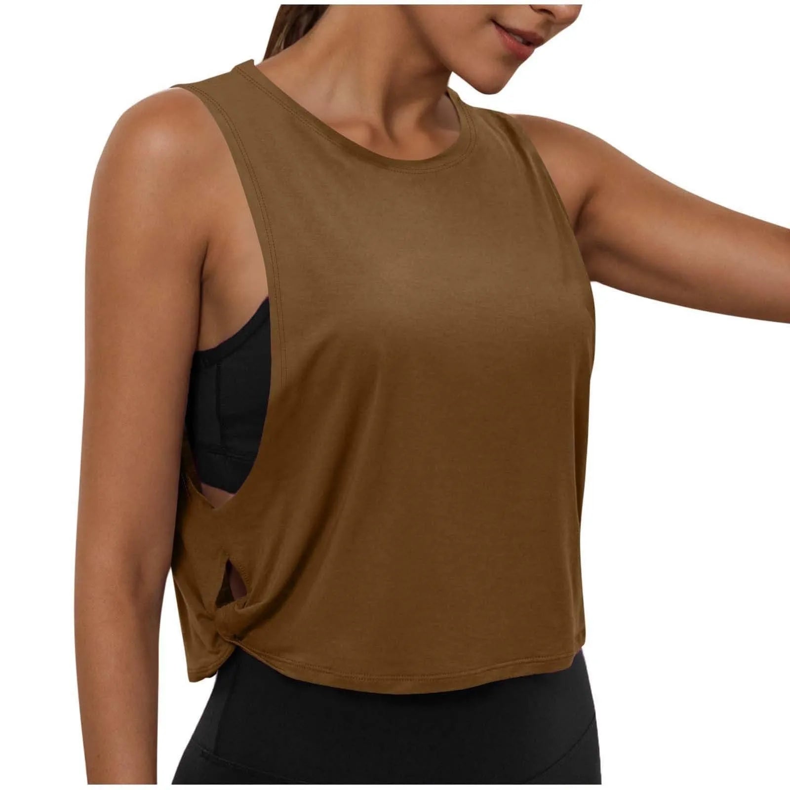 Ladies' Fashion Round Neck Yoga Wear Sleeveless Athletic Vest Casual Top Pure Color Loose Comfy Lightweight Short Top
