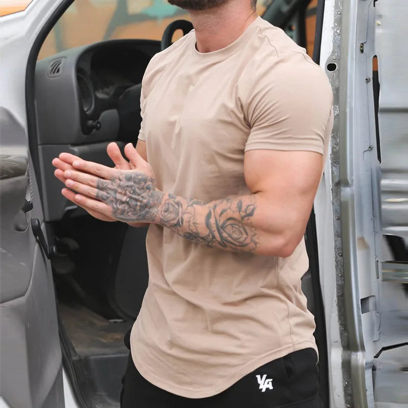 Sport Fitness T-shirt Men Bodybuilding Short Sleeve Workout Shirt Training Sport Running Gym T-shirt Summer Tops Tee Rashgard
