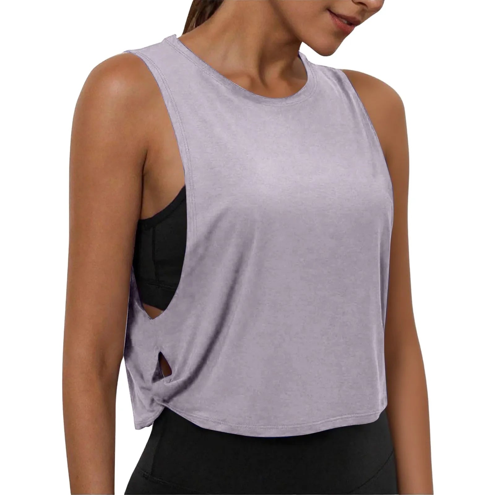 Ladies' Fashion Round Neck Yoga Wear Sleeveless Athletic Vest Casual Top Pure Color Loose Comfy Lightweight Short Top
