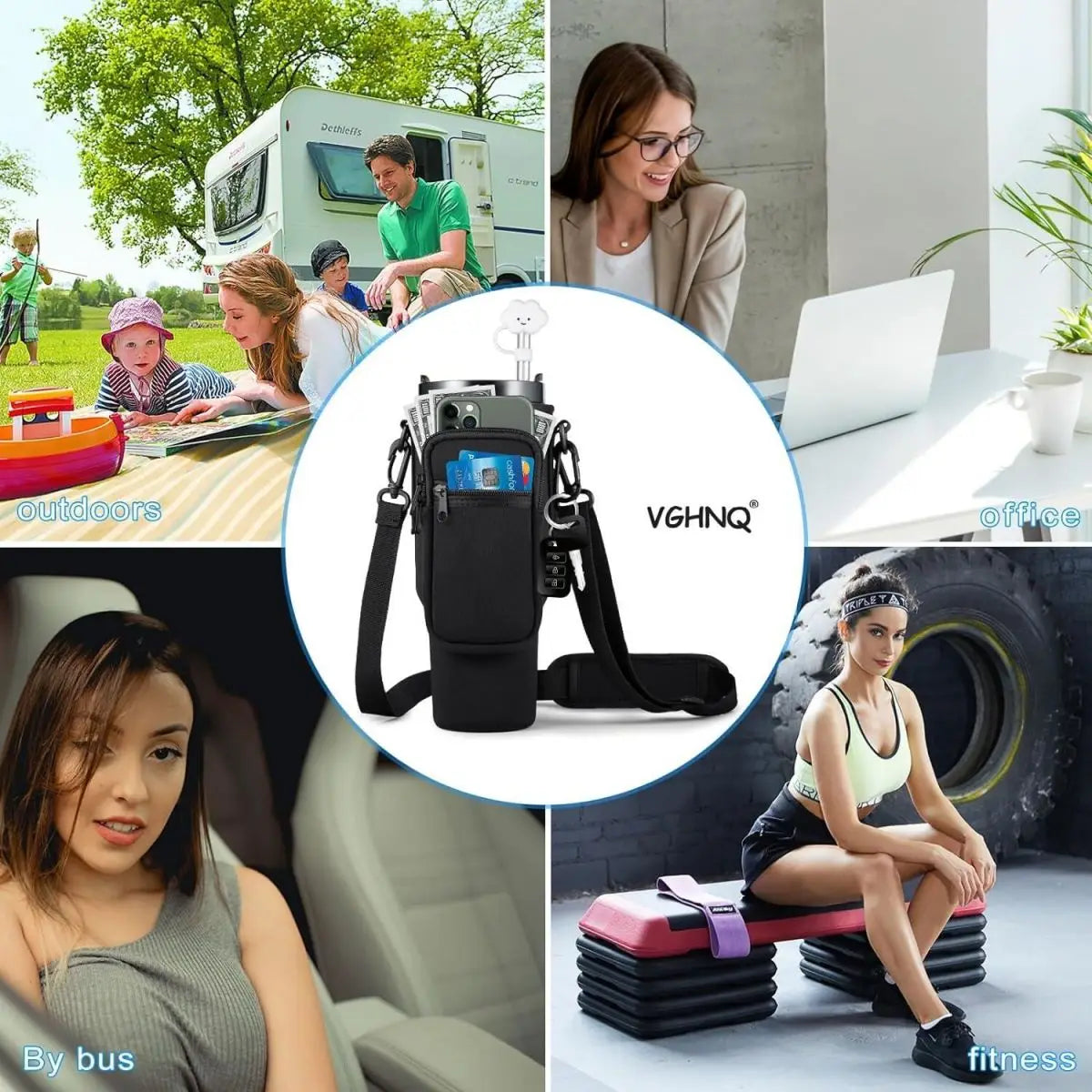 1/2/4 Piece 40oz Water Bottle Carrier Bag Pouch Cover for Thermos Water Bottle Holder Adjustable Shoulder Strap Mug Cover