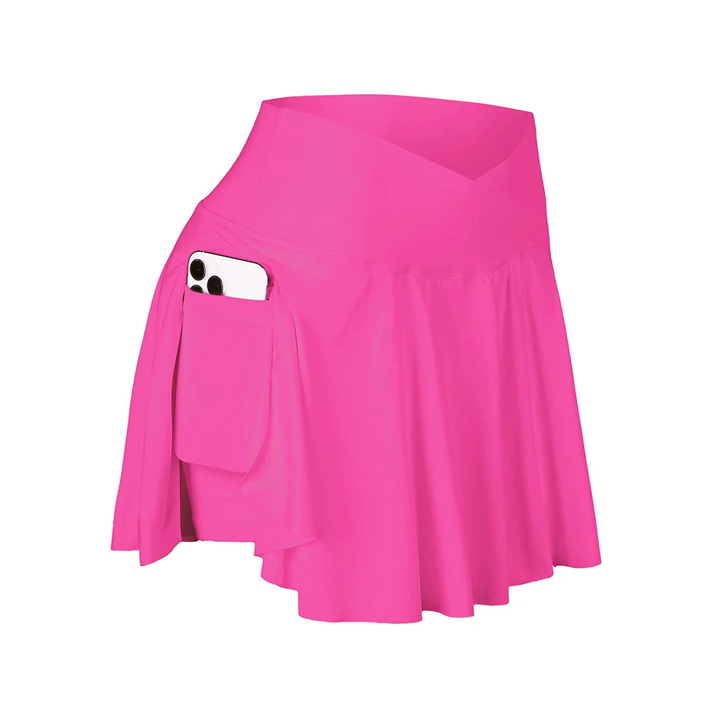 Womens Tennis Skirt with Pockets Crossover High Waisted Athletic Golf Skorts Running Workout Skirts 2 in 1 Fashion Streetwear
