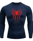 Spider Print Long Sleeve Compression Shirts for Men Gym Workout Rash Guard Undershirts Baselayers Athletic Quick Dry Tees Tops