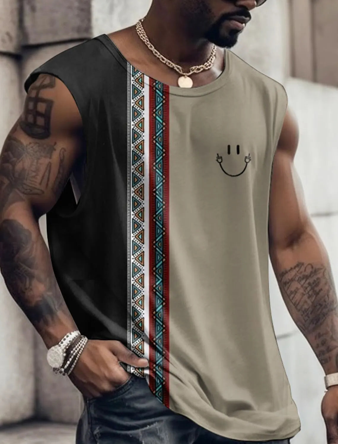 3D Creative Retro Print Outdoor T Shirt Sports Style Casual Breathable Crew Neck Four Seasons Fitness Adult Men's Tank Top
