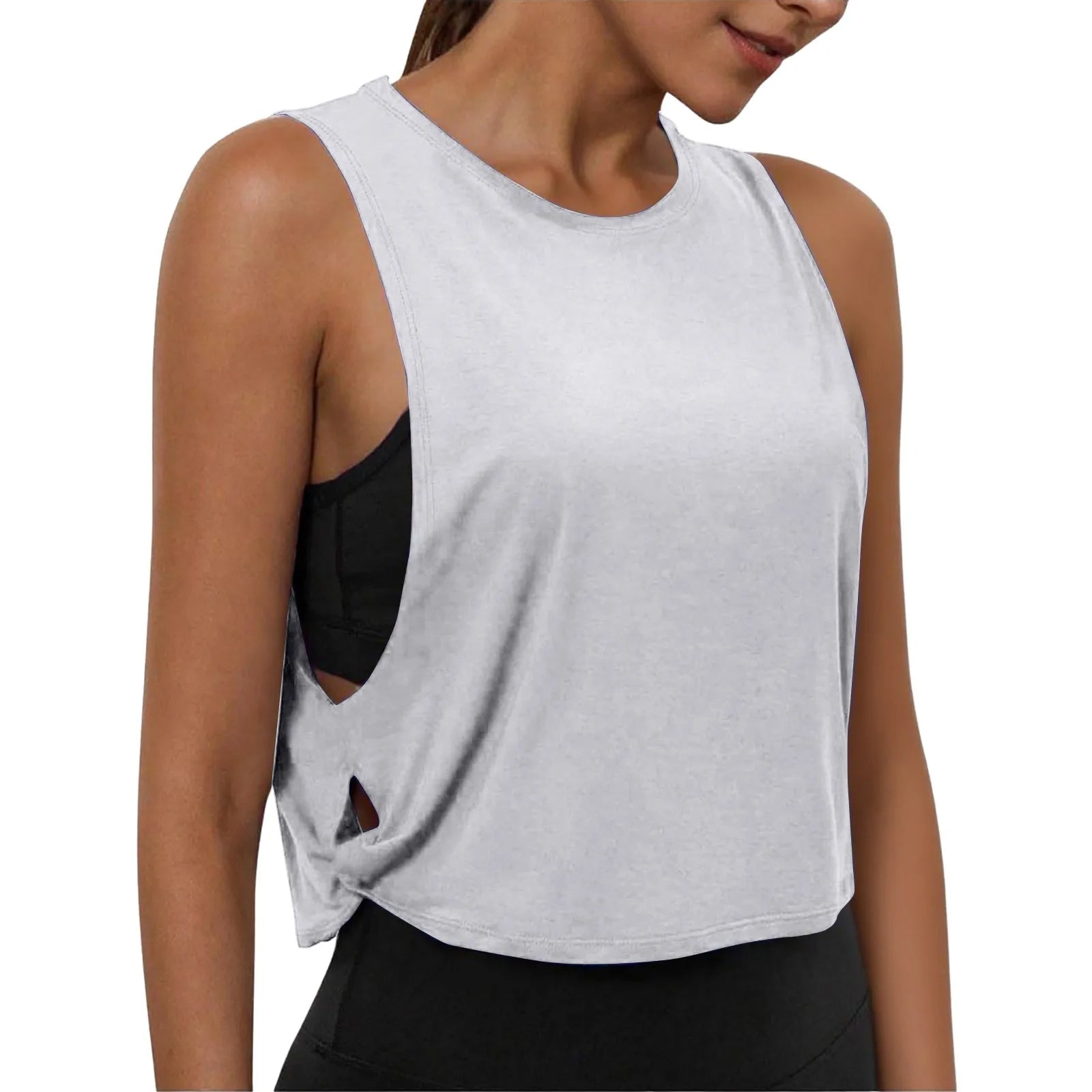 Ladies' Fashion Round Neck Yoga Wear Sleeveless Athletic Vest Casual Top Pure Color Loose Comfy Lightweight Short Top
