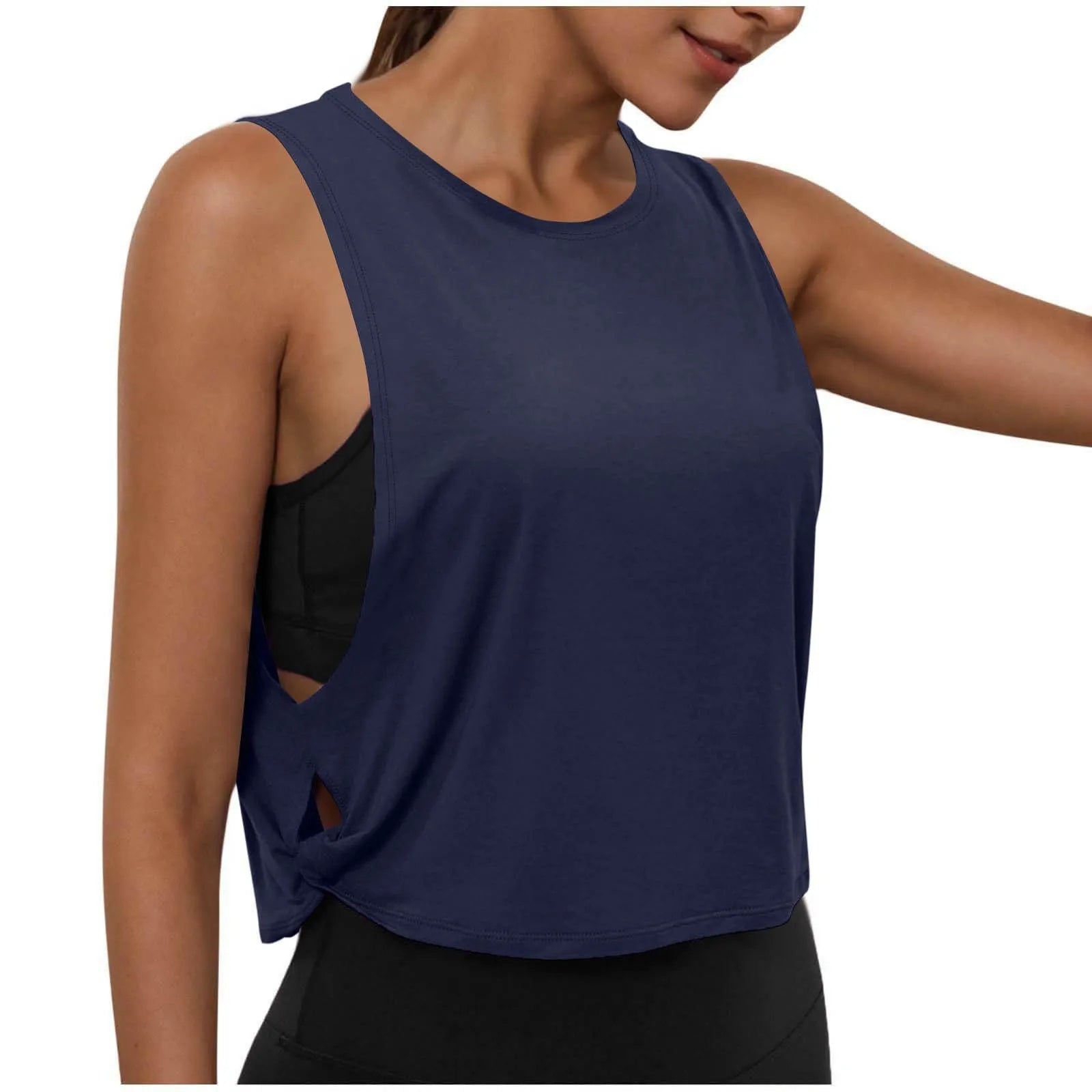 Ladies' Fashion Round Neck Yoga Wear Sleeveless Athletic Vest Casual Top Pure Color Loose Comfy Lightweight Short Top