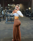 Yoga Sports Women's Leggings High Waist Hip Lifting Gym Workout Wide Leg Leggings Naked Feel Pilates Running Sports Trousers