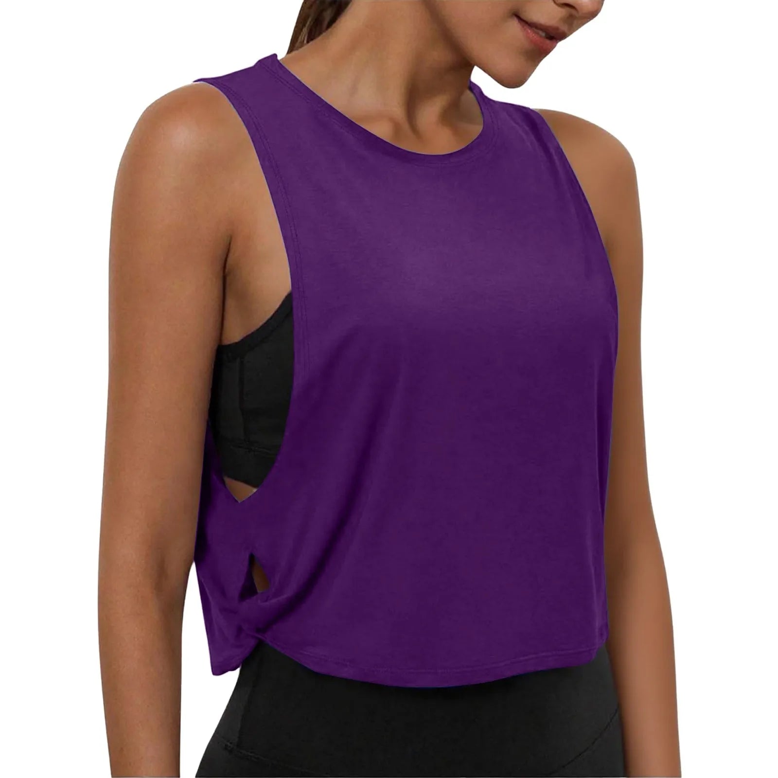 Ladies' Fashion Round Neck Yoga Wear Sleeveless Athletic Vest Casual Top Pure Color Loose Comfy Lightweight Short Top