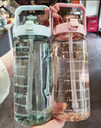 2L Sports Water Bottle with Straw Portable Large Capacity Water bottles Fitness Bike Cup Summer Cold Water Jug with Time Marker
