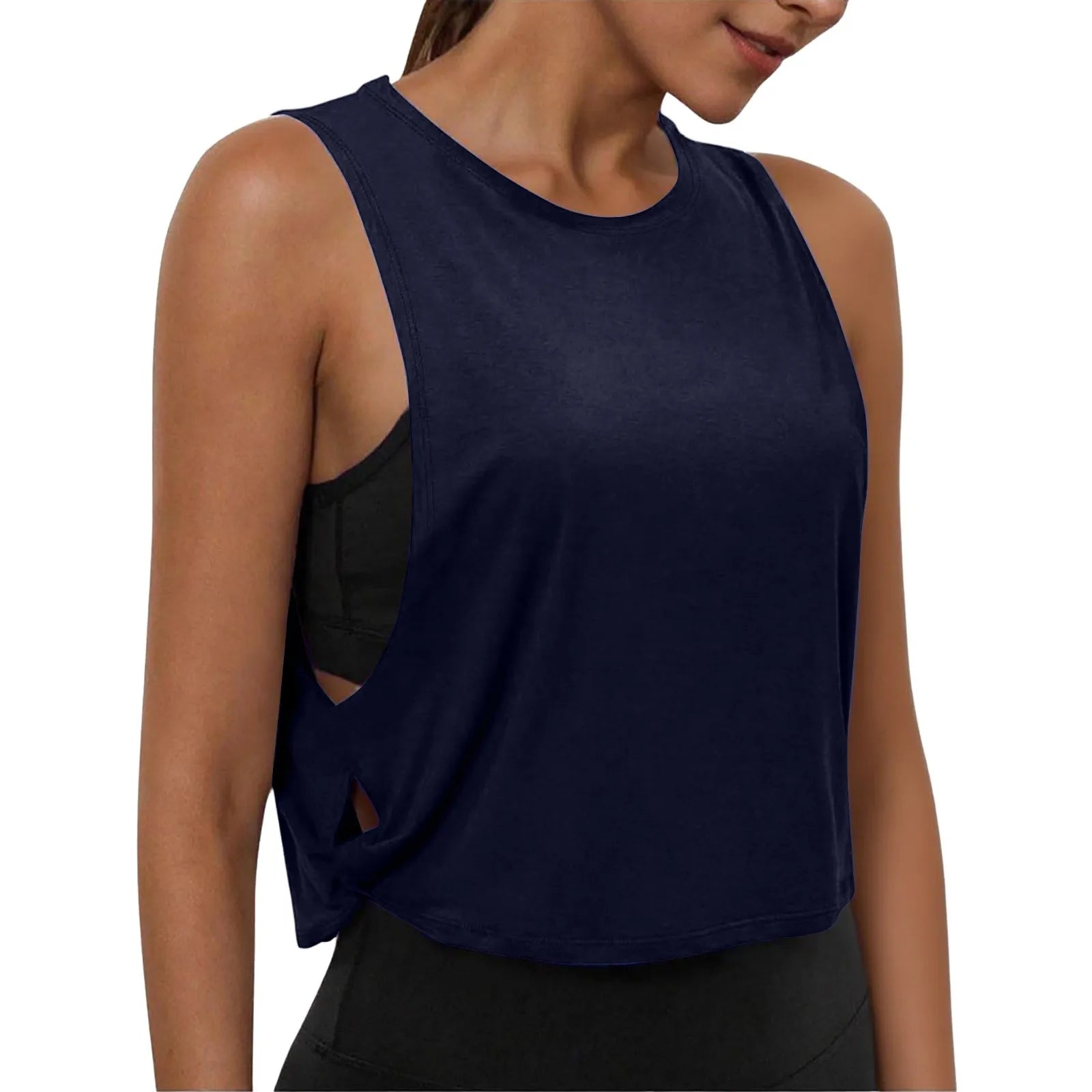 Ladies' Fashion Round Neck Yoga Wear Sleeveless Athletic Vest Casual Top Pure Color Loose Comfy Lightweight Short Top