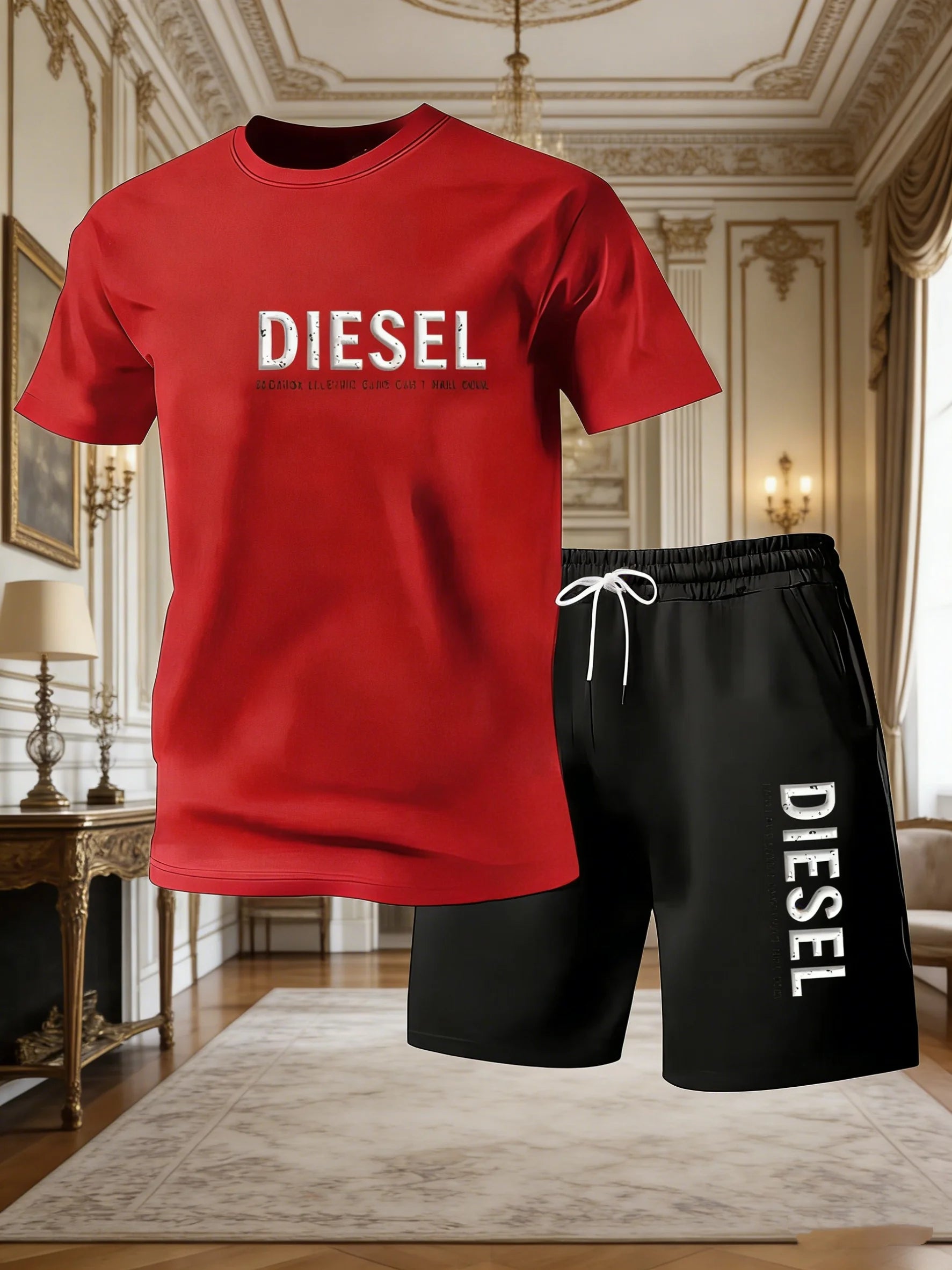2026New Trendy Business Summer Men's Sports Set Casual Fitness Jogging Basketball Fashion Short Sleeve T-shirt + Shorts 2 Sets