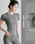 2024 Women's Sports Fitness Clothing Slim Running Sweat Absorbing Skinny Yoga Clothes Quick Drying Clothes Short Sleeved T-shirt