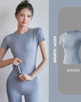 2024 Women's Sports Fitness Clothing Slim Running Sweat Absorbing Skinny Yoga Clothes Quick Drying Clothes Short Sleeved T-shirt