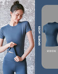 2024 Women's Sports Fitness Clothing Slim Running Sweat Absorbing Skinny Yoga Clothes Quick Drying Clothes Short Sleeved T-shirt