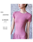 2024 Women's Sports Fitness Clothing Slim Running Sweat Absorbing Skinny Yoga Clothes Quick Drying Clothes Short Sleeved T-shirt