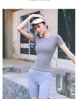 2024 Women's Sports Fitness Clothing Slim Running Sweat Absorbing Skinny Yoga Clothes Quick Drying Clothes Short Sleeved T-shirt