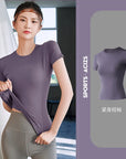 2024 Women's Sports Fitness Clothing Slim Running Sweat Absorbing Skinny Yoga Clothes Quick Drying Clothes Short Sleeved T-shirt