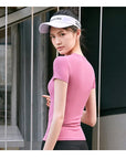 2024 Women's Sports Fitness Clothing Slim Running Sweat Absorbing Skinny Yoga Clothes Quick Drying Clothes Short Sleeved T-shirt