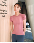 2024 Women's Sports Fitness Clothing Slim Running Sweat Absorbing Skinny Yoga Clothes Quick Drying Clothes Short Sleeved T-shirt