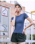 2024 Women's Sports Fitness Clothing Slim Running Sweat Absorbing Skinny Yoga Clothes Quick Drying Clothes Short Sleeved T-shirt
